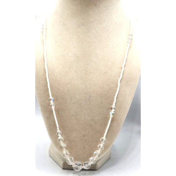 Vintage Faceted Glass Beads With Small White Accent Beads Necklace - 24" - Picture 2 of 4